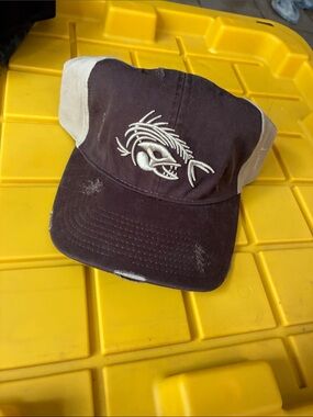 Distressed Two-Tone Brown and Cream Fish Logo Baseball Cap